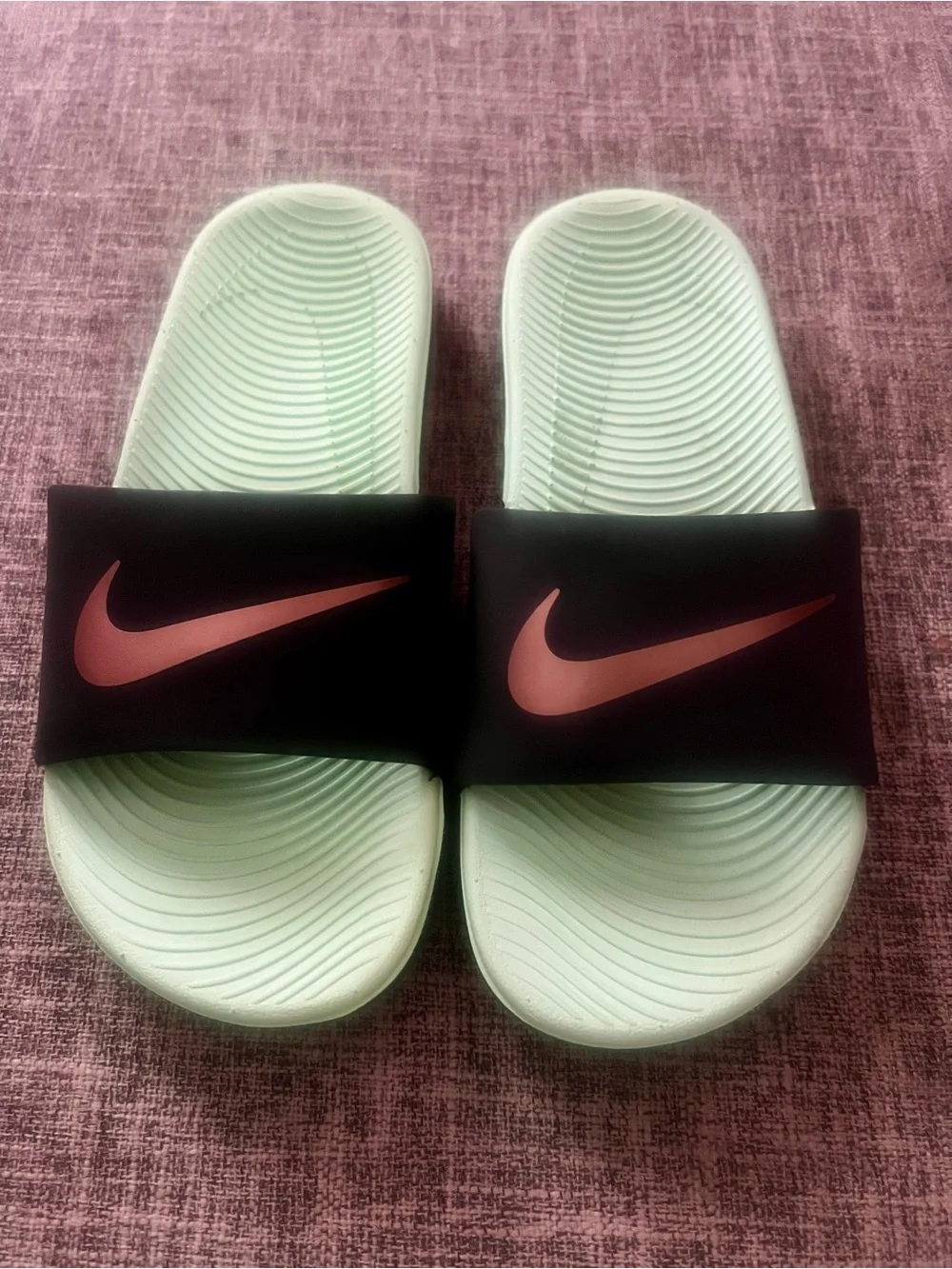Nike Kawa Youth Slides Mint Green Black Pink Size 3Y